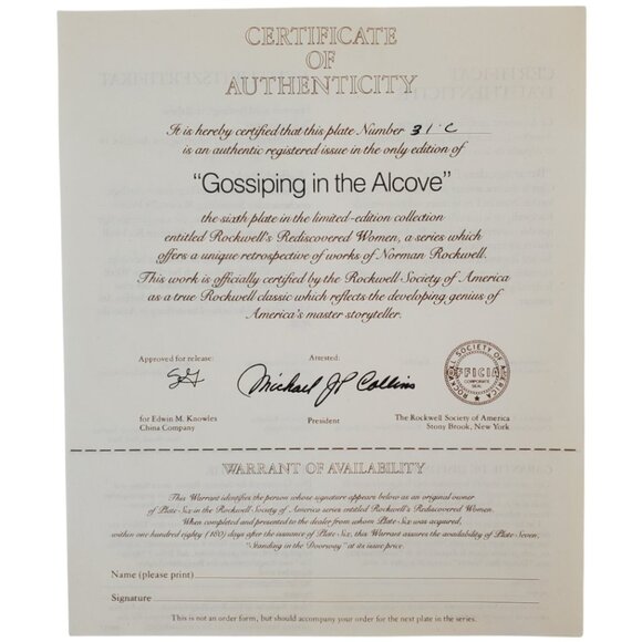 Vintage Norman Rockwell Collector Plate "Gossiping in the Alcove" 1983 - Picture 4 of 6